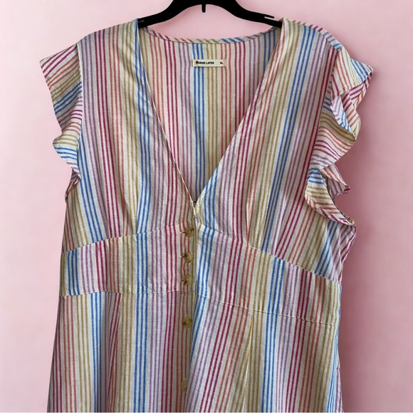 Marine Layer Camila Stripe XL Summer Dress Flutter Sleeve V-Neck Hemp Midi - Picture 3 of 6